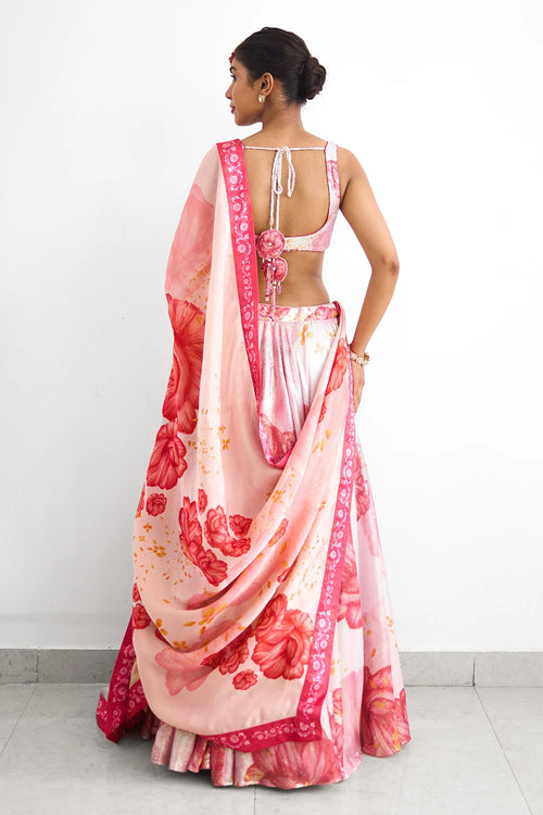 Blush Bloom Sequins Lehenga Set with Printed Dupatta