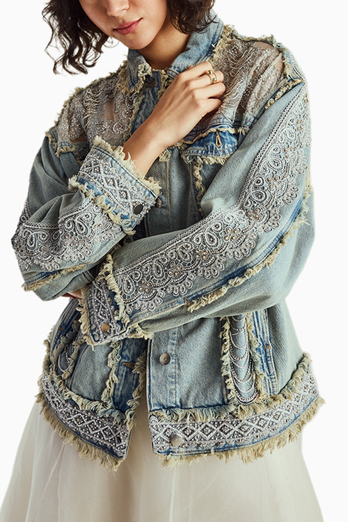 Embellished Blue Silver Denim Jacket