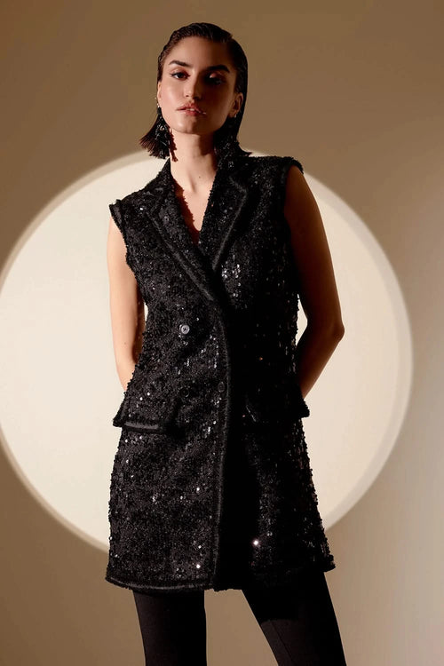 Black Tweed Stardust Vest
