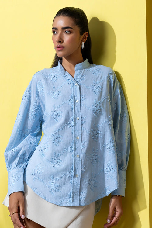 Blue Delicate Embroidered Blouse
