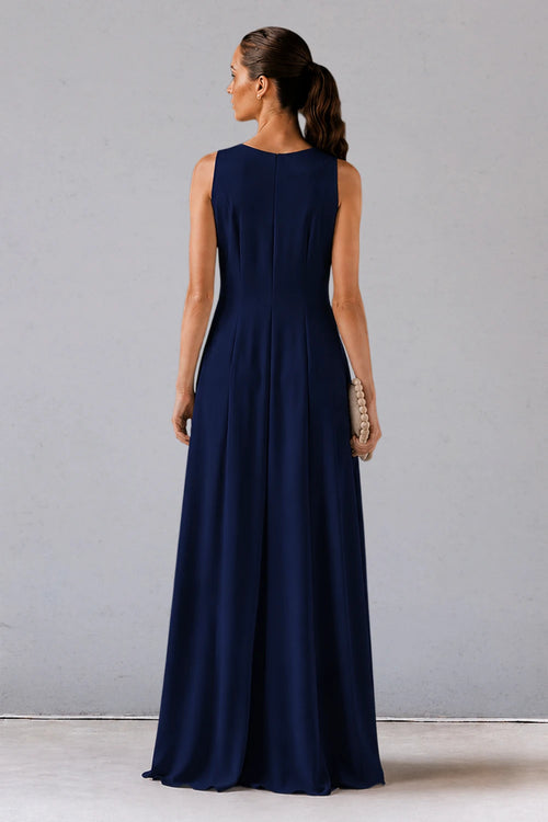 Navy Blue Asymmetric Draped Dress