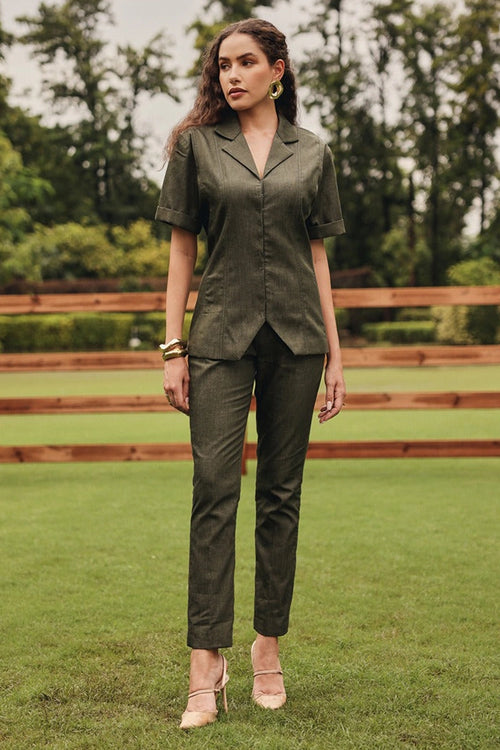 Olive Panelled Waist coat with Tapered Pants