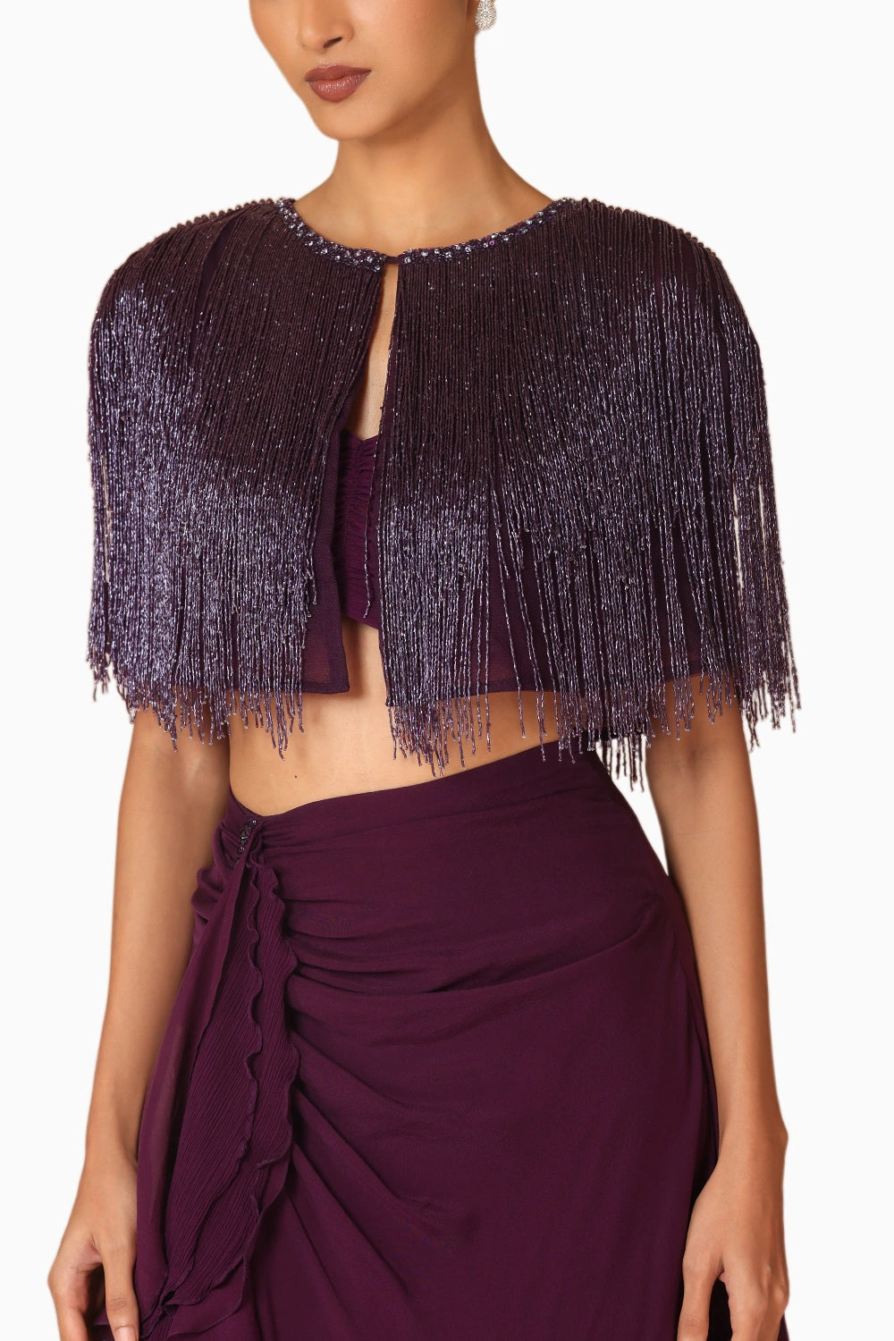 Fringe Capelet With Chiffon Skirt & Ruched Bandeau