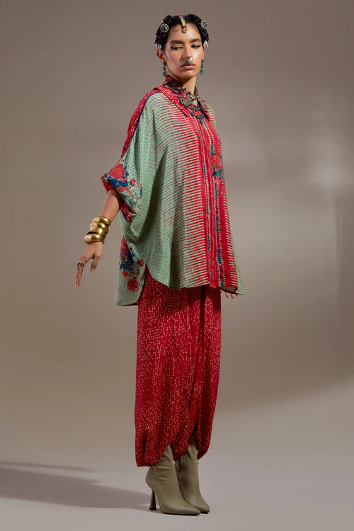 Ash Green Anka Mandala Shirt With Drape Trousers