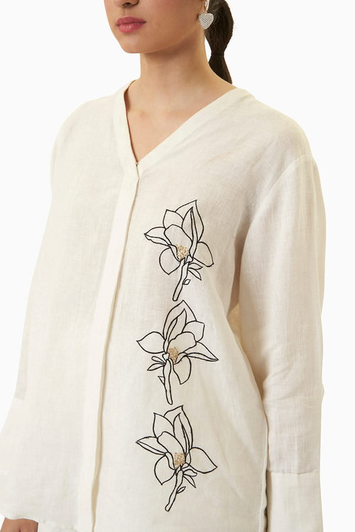 Cream Linen Floral Co-ord Set