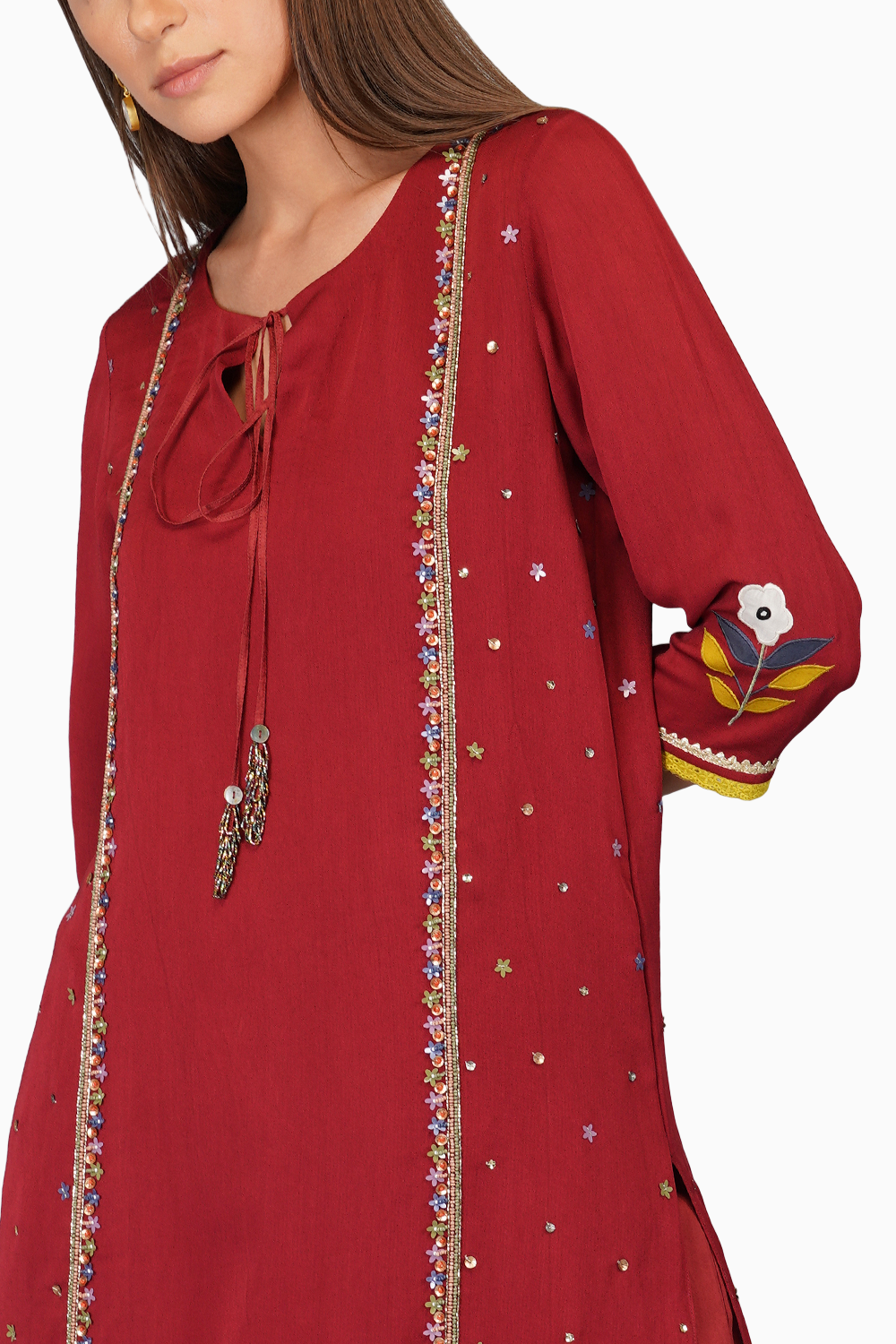 Flower Sequin Garnet Tunic Set