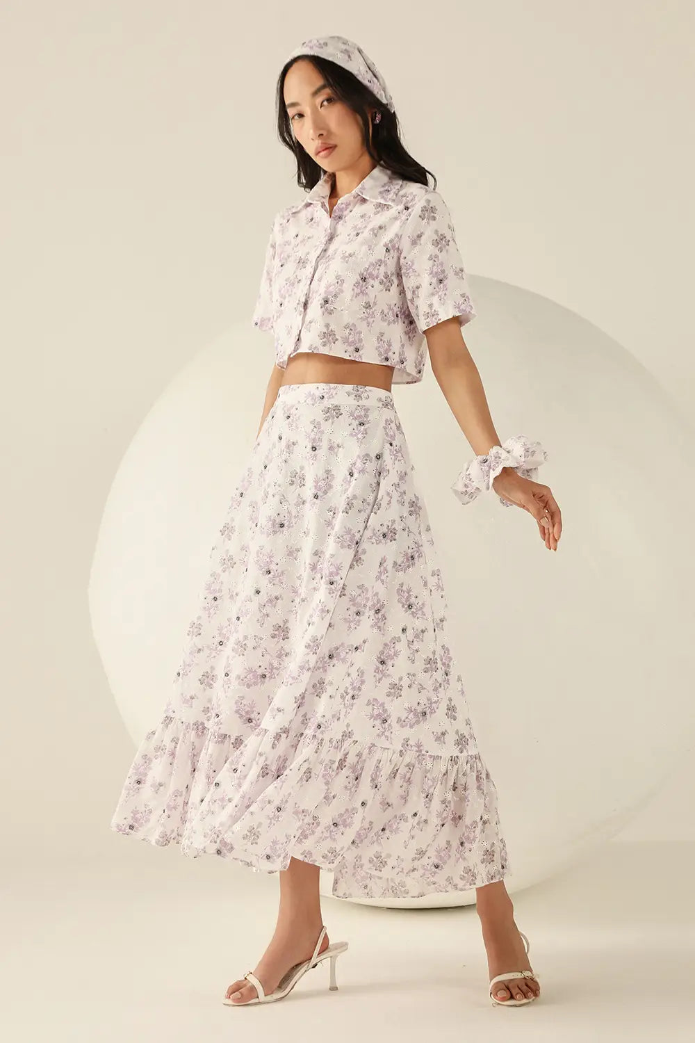 Valentina White-Lavender Schiffli Co-ord Set
