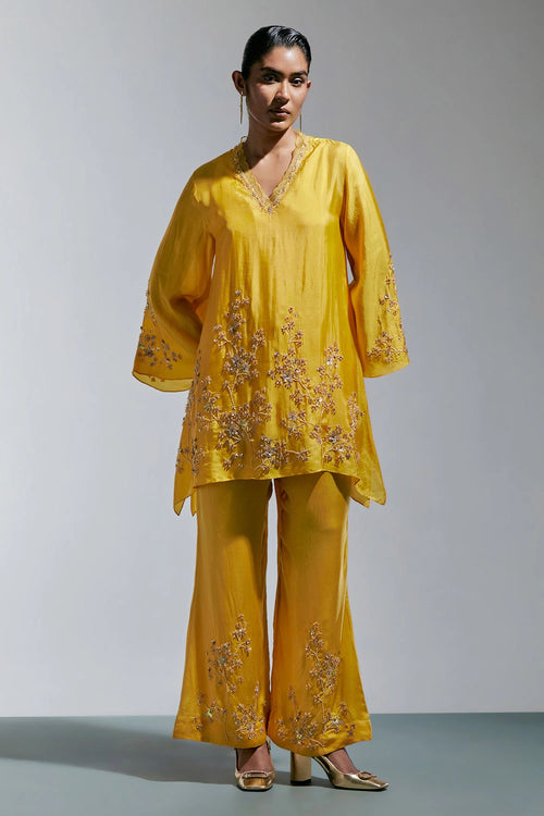 Amber Floral Embroidered Silk Co-ord Set
