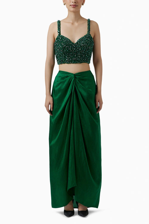Emerald Dupion Silk Knotted Skirt