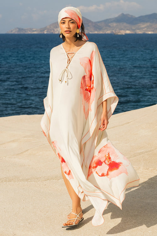 Layla Floral Pink-White Kaftan