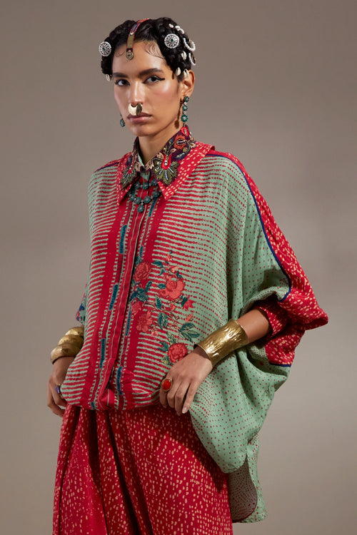 Ash Green Anka Mandala Shirt With Drape Trousers