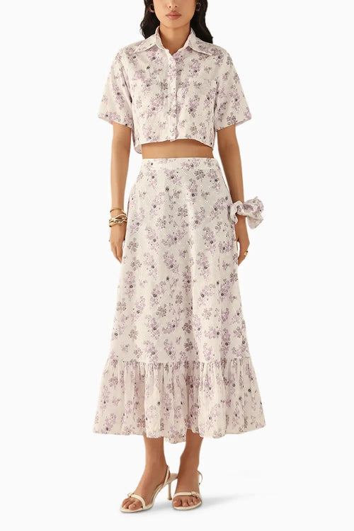 Valentina White-Lavender Schiffli Co-ord Set