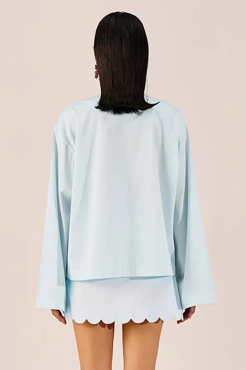 Printed Sky Blue Top With Flared Sleeves