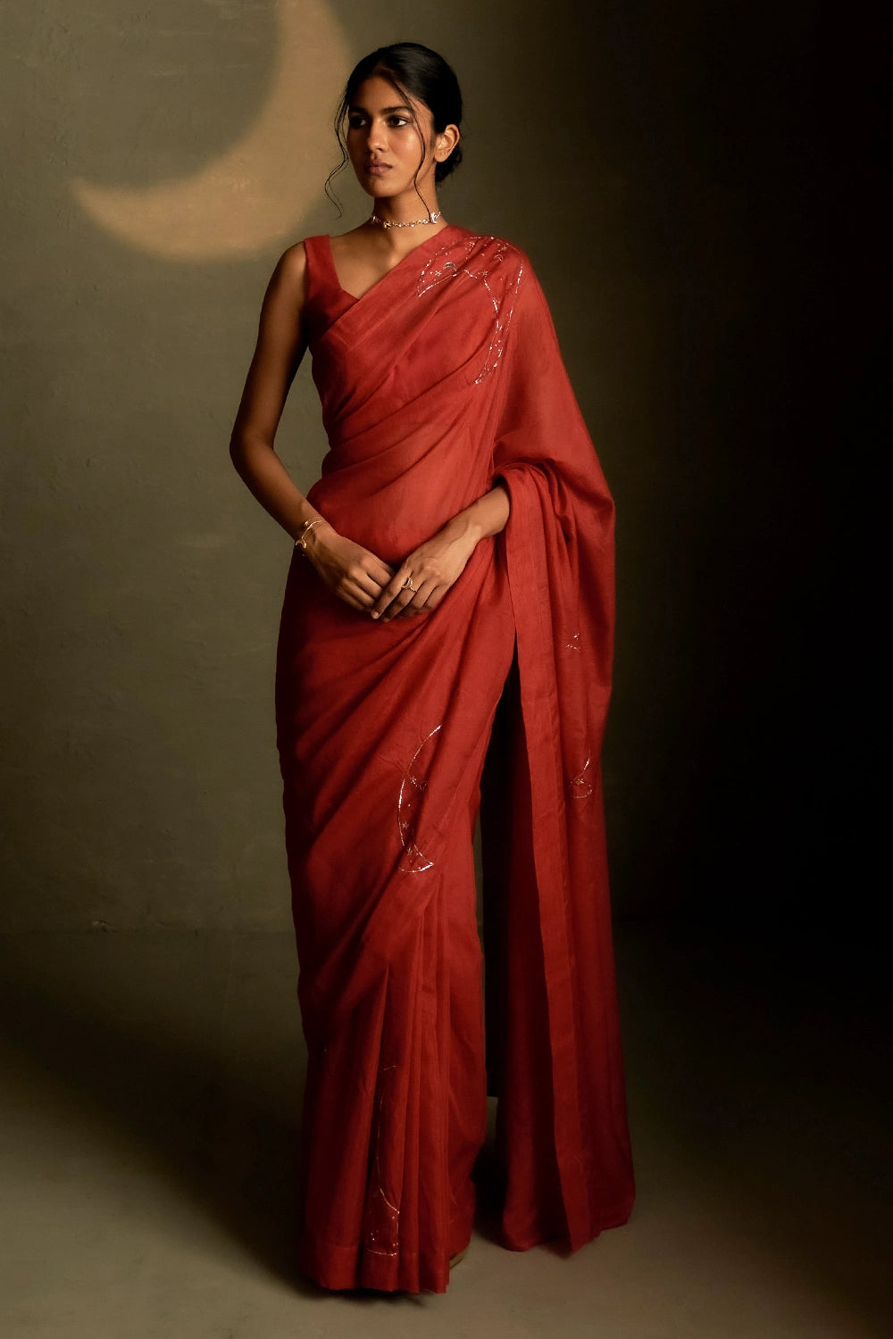 Chaand Saree with Sleeveless Blouse
