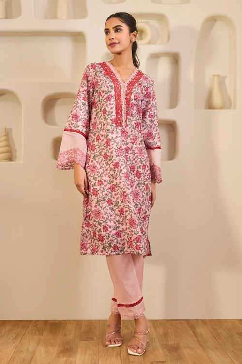 Rosewood Embroidered Cotton Kurta Set