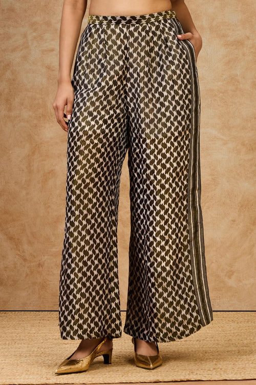 Olive Mosaic Pleated Pants