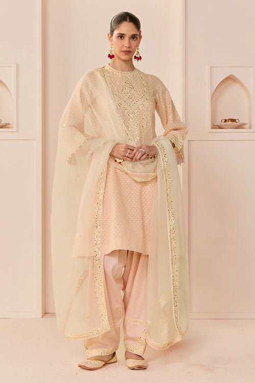 Nida Carnation Pink Short Choga with Farshi Salwar and Dupatta
