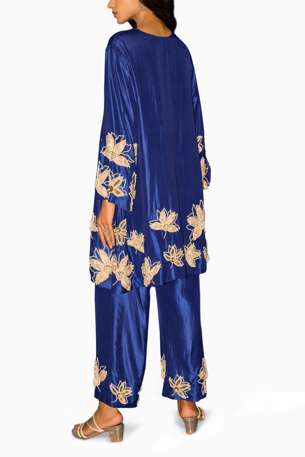 Silk Kurta and Pants with Tissue Flower Detail