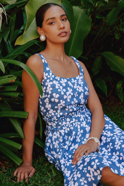 Blue Blooms Printed Fit & Flare Dress
