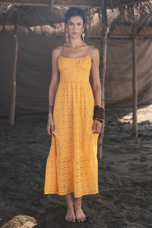 Anglaise Orange Midi Dress