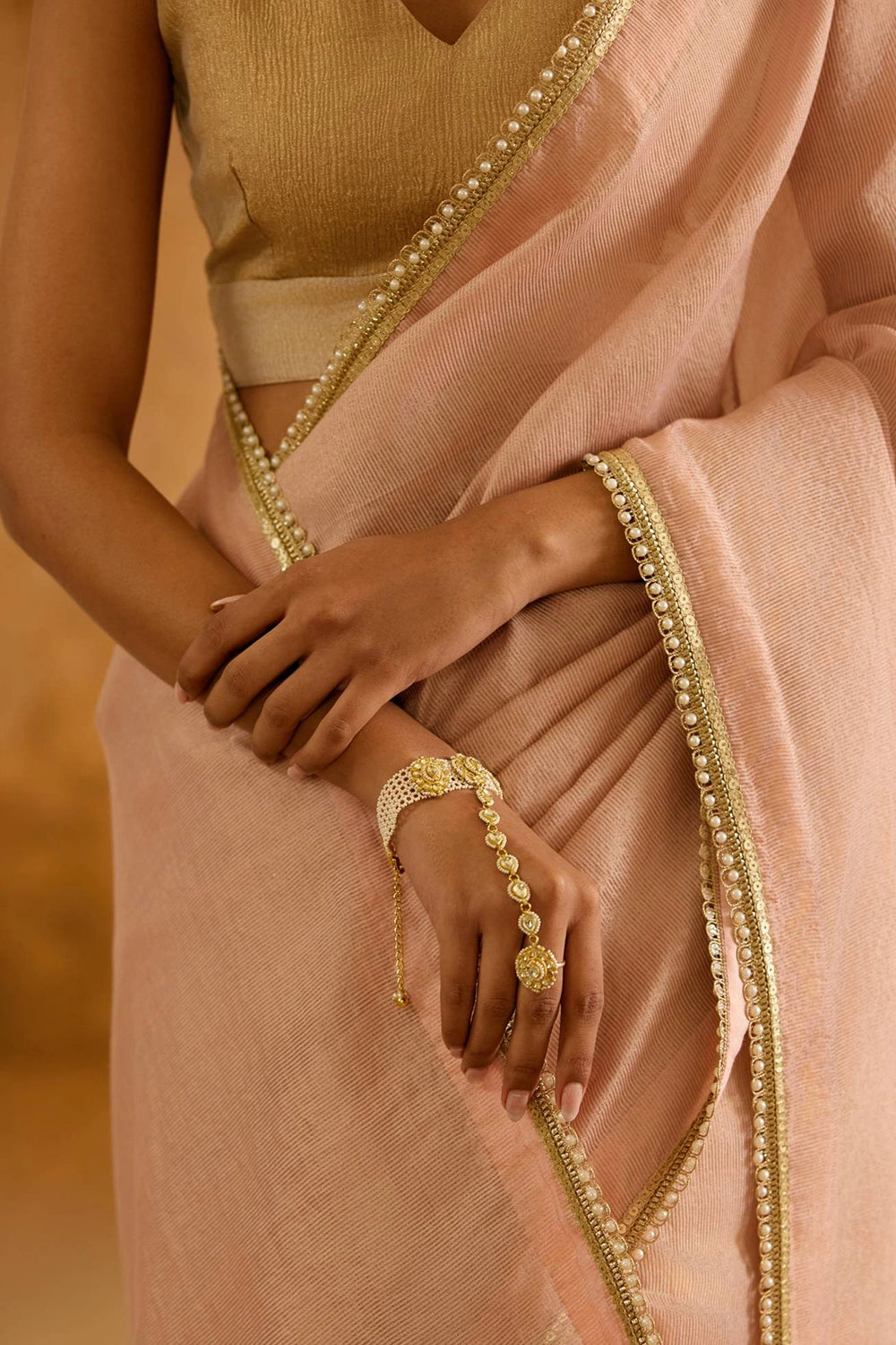 Peach Pearl Chanderi Stripe Saree