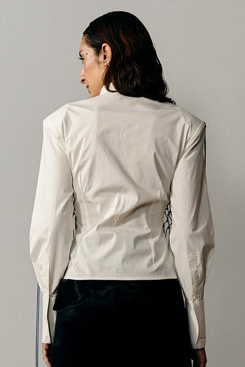 Off-White Corset Shirt With Hand Knotted Macrame