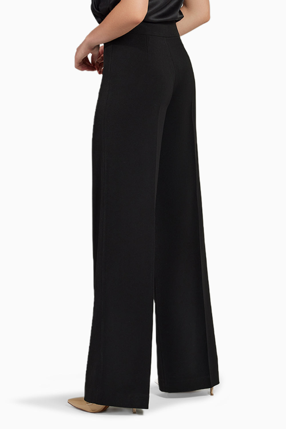 Black Stretch Suiting  Wide-Leg Trousers