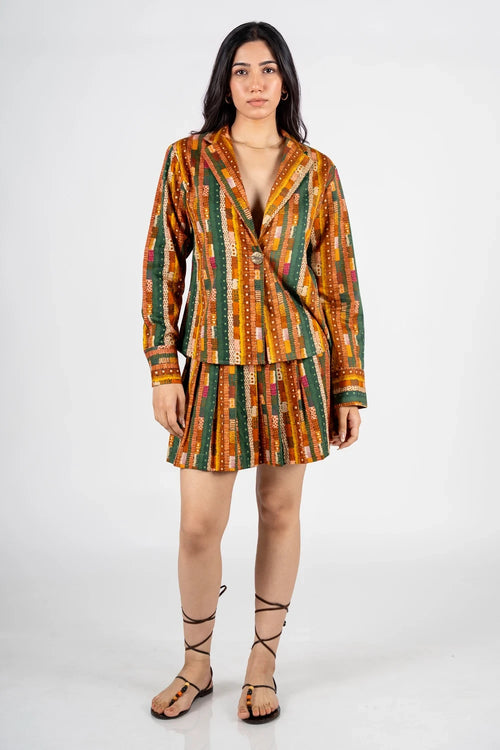 Gond Abstract Stripes Skater Skirt