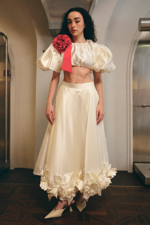 White Statement Crop Top And Skirt Set