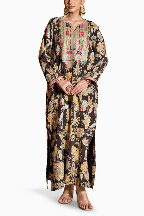 Black Elizey Paisley Embroidered Kaftan