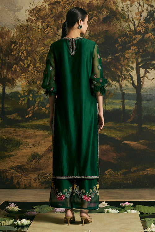 Emerald Green Paisley Detail Kurta With Pants