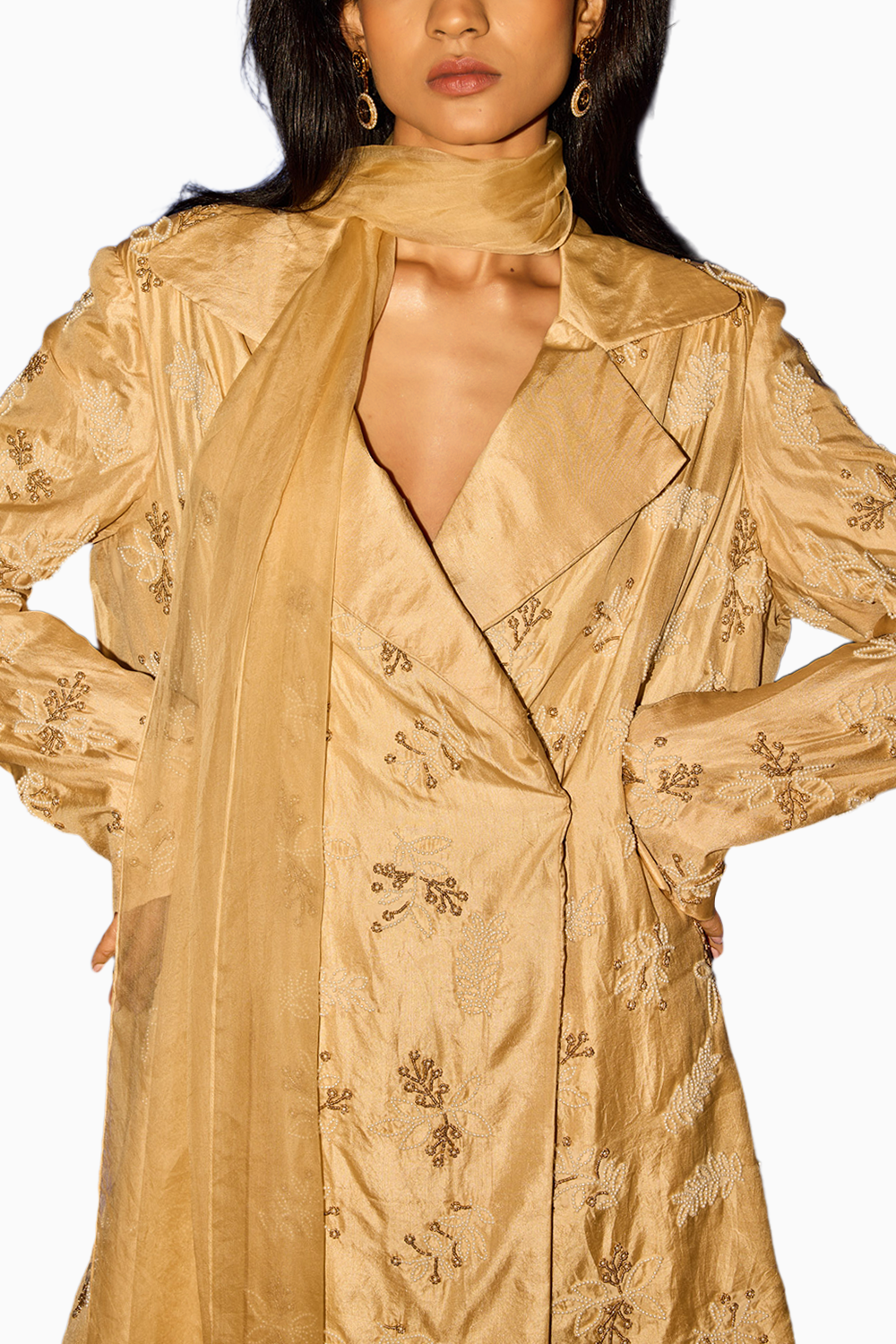 Ivory Oversized Blazer and Salwar with Organza Dupatta