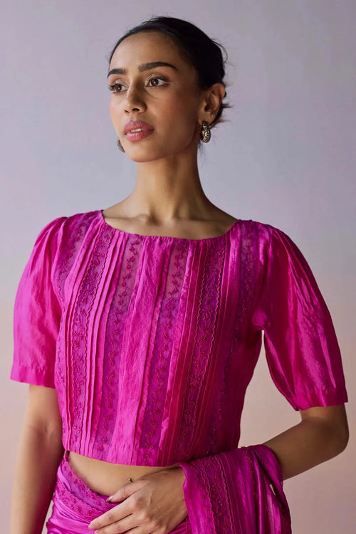 Whispering Ivy Embroidered Bright Pink Blouse