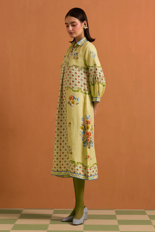 Fun Yellow Verdant Shirt Dress