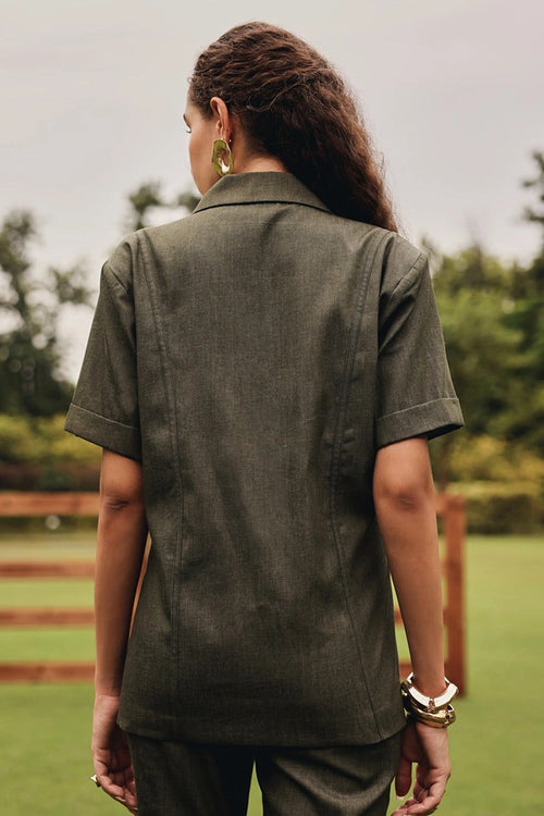 Olive Panelled Waist coat with Tapered Pants