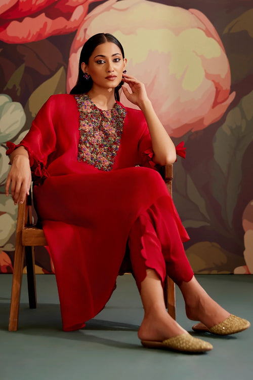 Ruby Silk Kurta Set