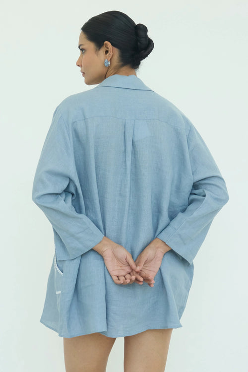 Sari Embroidered Blue Shirt
