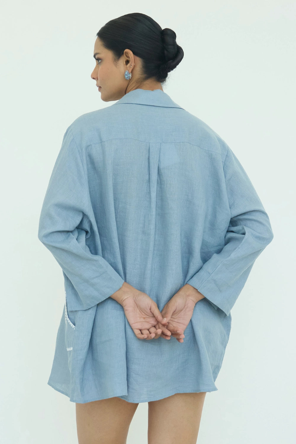 Sari Embroidered Blue Shirt