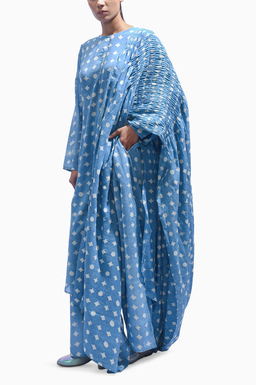 Sky Blue Mud Block Cotton Kasis Kurta Set