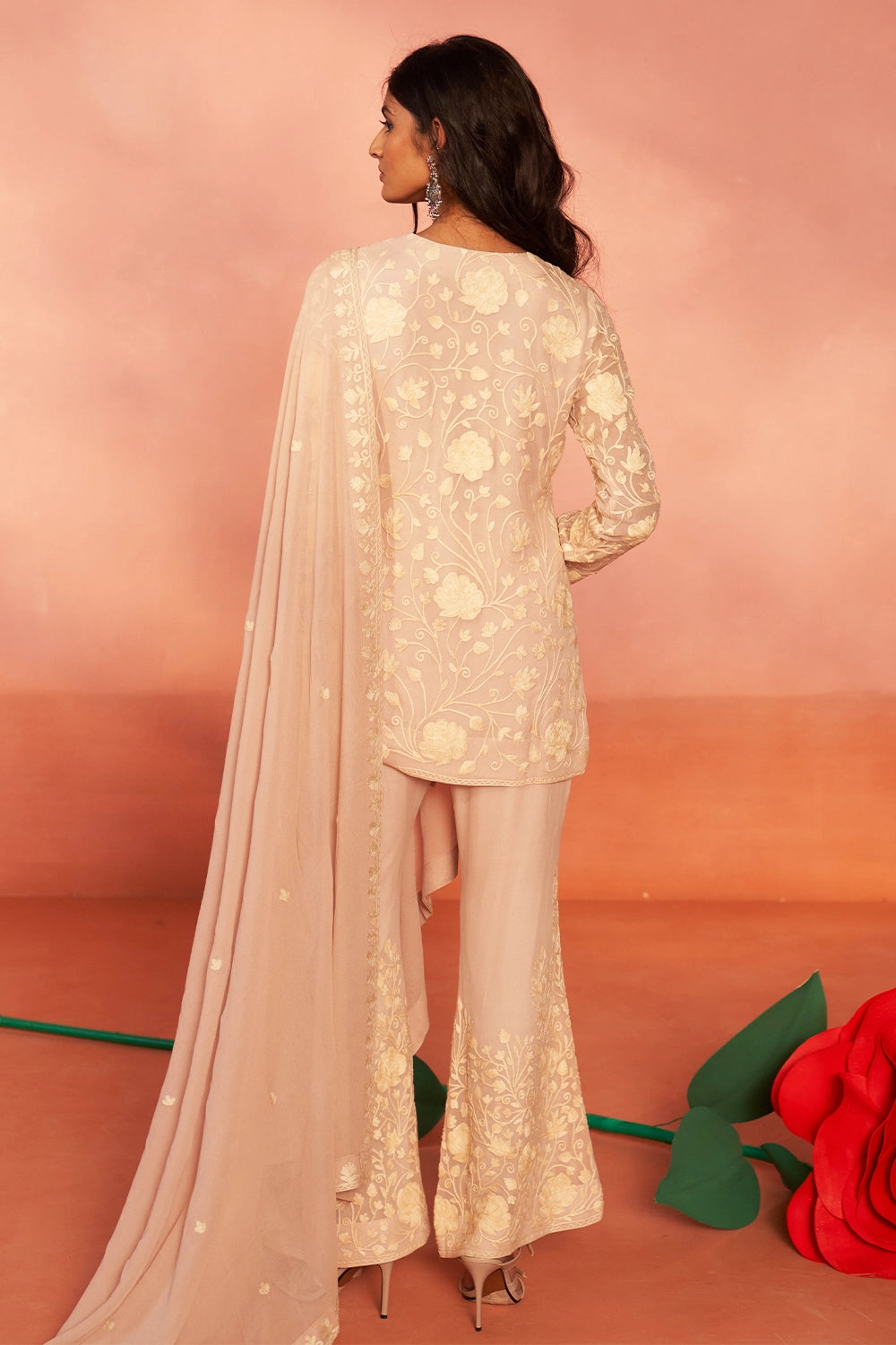 Mehar-e-Kashmir Georgette Blush Kurta Set