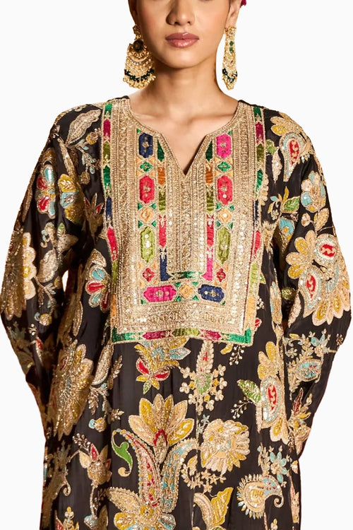 Black Elizey Paisley Embroidered Kaftan