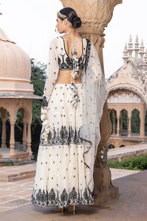 Black and White Tower Lehenga with Embroidered Dupatta