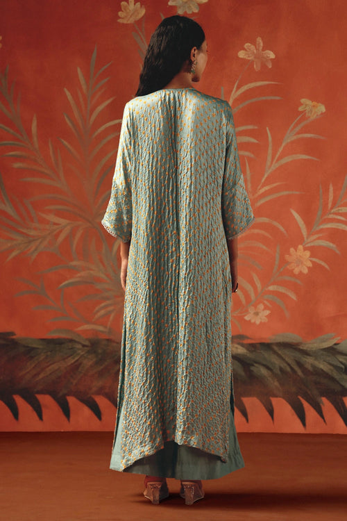 Sea Foam Bandhani Kaftan Kurta with Ankle Length Palazzos