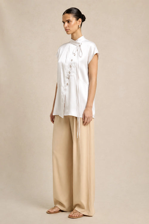 Ivory White Crew Neck Blouse