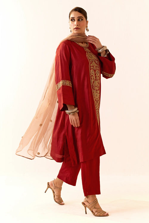 Maroon A-Line-Kurta Set