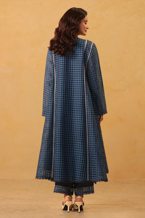 Vaayu Dark Blue Panelled Kalidar Set