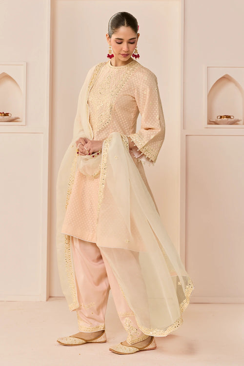Nida Carnation Pink Short Choga with Farshi Salwar and Dupatta