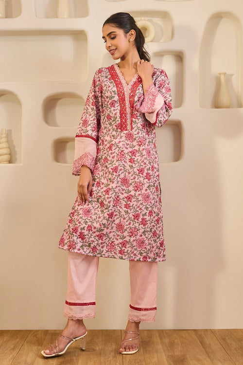 Rosewood Embroidered Cotton Kurta Set
