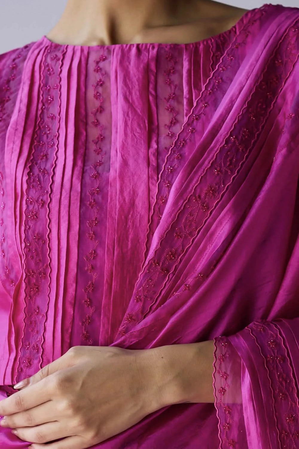 Whispering Ivy Embroidered Bright Pink Blouse