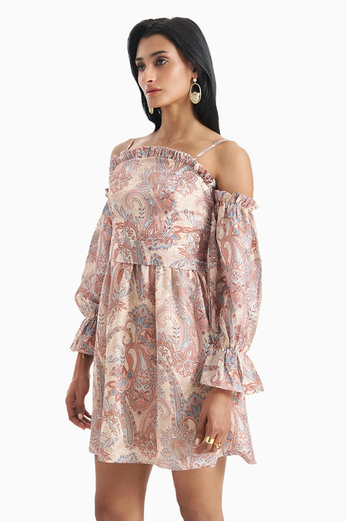 Sunset Paisley Off Shoulder Dress